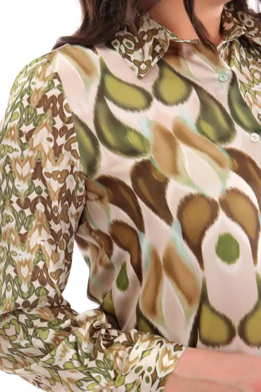 Angelino Plus Size Teardrop Pattern Digitally Printed Green Shirt - 5