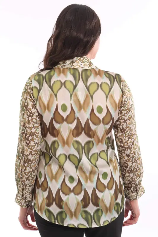 Angelino Plus Size Teardrop Pattern Digitally Printed Green Shirt - 6