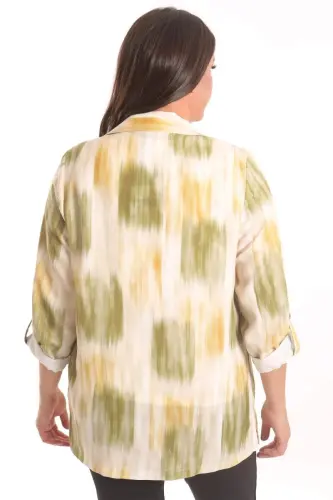 Angelino Plus Size Tie-Dye Pattern Wrap Collar Khaki Jacket - 5