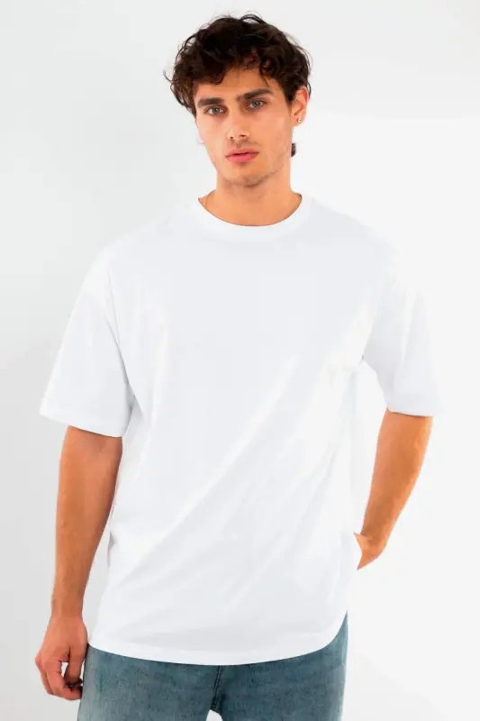 Angelino Plus Size Unisex Oversize Crew Neck Basic Black-White T-shirt / Comfortable 2-Pack - 7