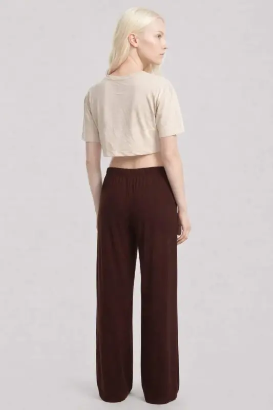 Angelino Printed Crop T-Shirt Pants Set Sand Brown - 4