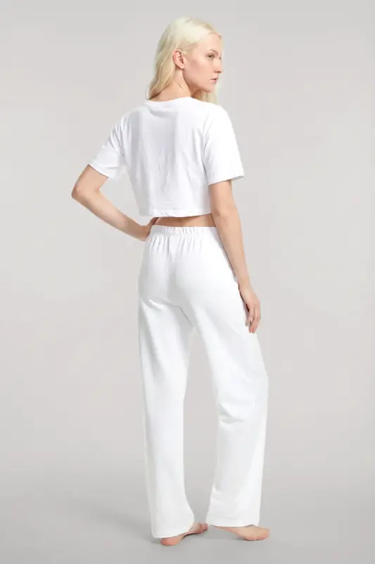 Angelino Printed Crop T-Shirt Pants Set White - 4