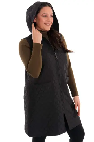 Angelino Quilted Vest with Zipper Onion Skin Pattern Black - 4