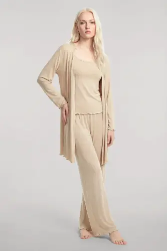 Angelino Short Kimono 3-Piece Set Beige - BÜYÜKBEDENIZ (1)