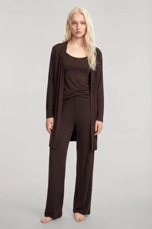 Angelino Short Kimono 3-Piece Set Coffee - 2