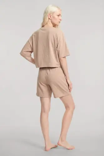 Angelino Short Sleeve Shorts Pajama Set Beige - BÜYÜKBEDENIZ (1)