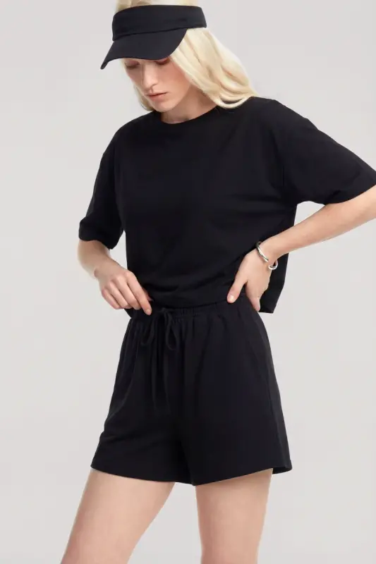 Angelino Short Sleeve Shorts Pajama Set Black - 1