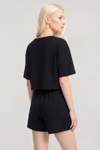 Angelino Short Sleeve Shorts Pajama Set Black - BÜYÜKBEDENIZ (1)