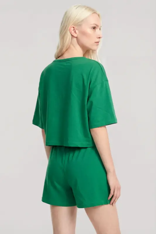 Angelino Short Sleeve Shorts Pajama Set Green - BÜYÜKBEDENIZ