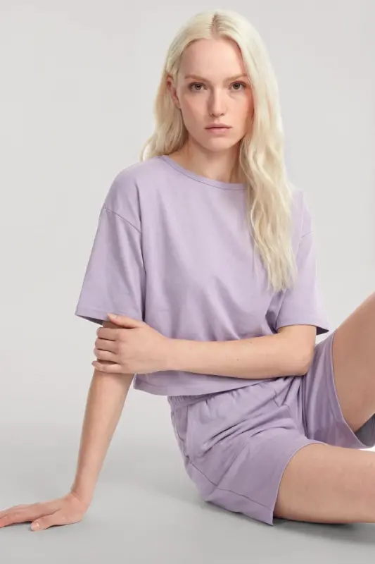 Angelino Short Sleeve Shorts Pajama Set Lilac - 2