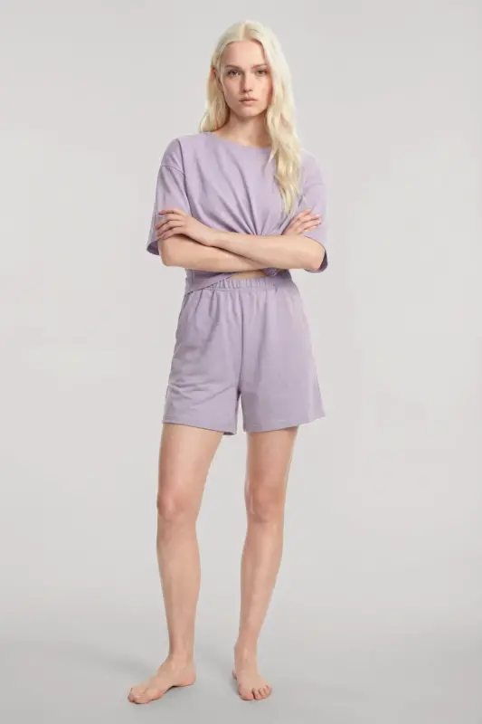 Angelino Short Sleeve Shorts Pajama Set Lilac - 3