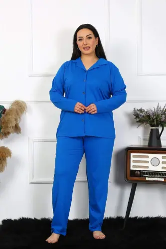 Angelino Sleepwear Women's Plus Size Cotton Pocket Button Saks Pajama Set 202401 - BÜYÜKBEDENIZ (1)