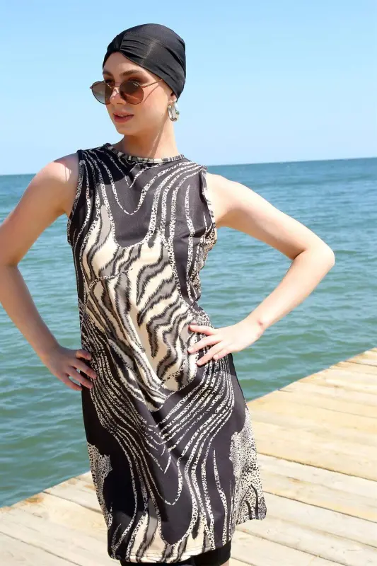 Angelino Sleeveless Leopard Half Burkini Swimsuit 33010 - 4