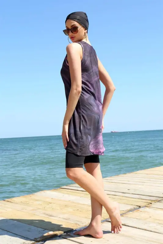 Angelino Sleeveless Patterned Half Burkini Swimsuit 33011 - 5