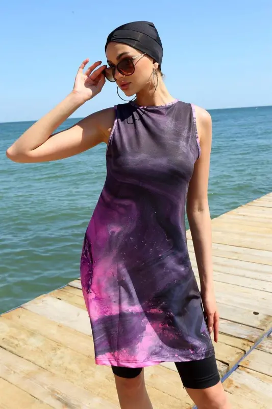 Angelino Sleeveless Patterned Half Burkini Swimsuit 33011 - 3