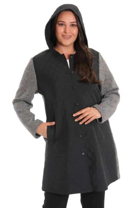 Angelino Snap Button Black Quilted Coat - 2