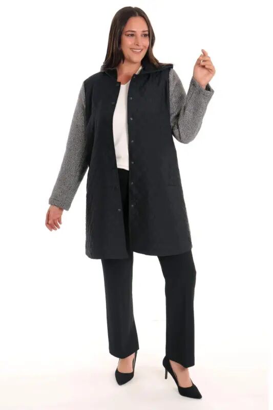 Angelino Snap Button Black Quilted Coat - 3