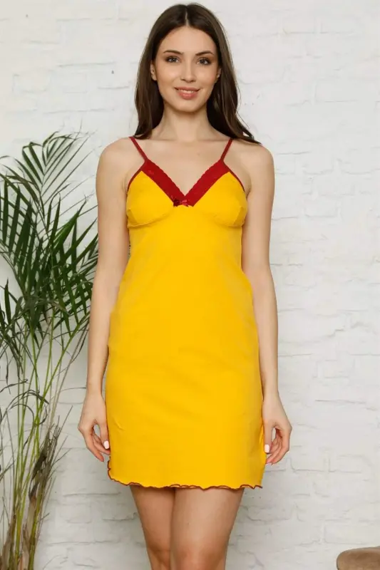 Angelino Spaghetti Strap Cotton Nightgown 396 - BÜYÜKBEDENIZ