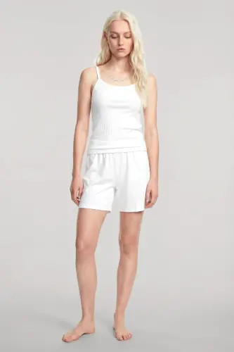 Angelino Strap Ribbed Shorts Set Ecru - 1