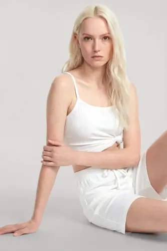 Angelino Strap Ribbed Shorts Set Ecru - BÜYÜKBEDENIZ (1)