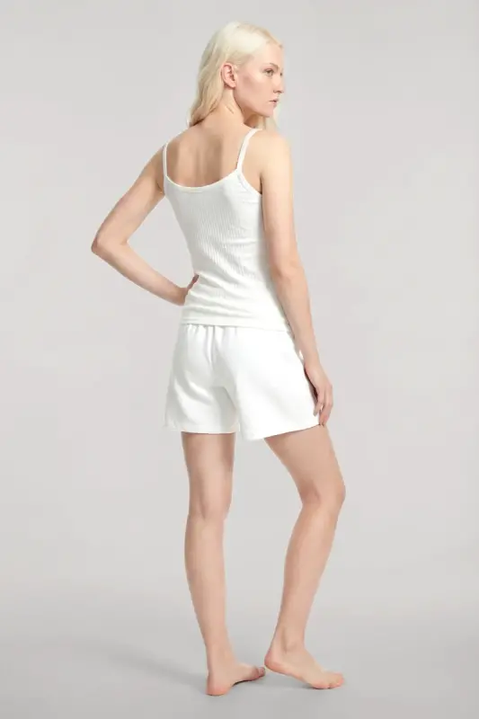 Angelino Strap Ribbed Shorts Set Ecru - 3