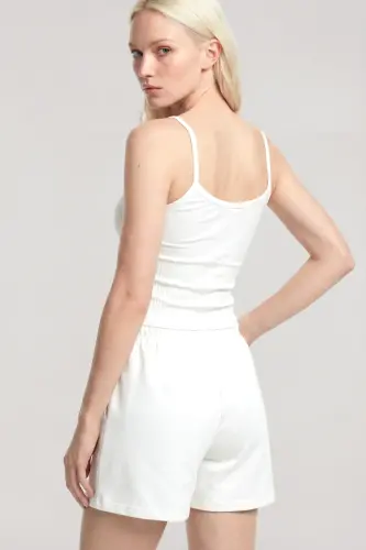 Angelino Strap Ribbed Shorts Set Ecru - 4