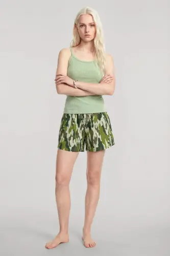 Angelino Strappy Ribbed Shorts Set Sage Green Camouflage - 1