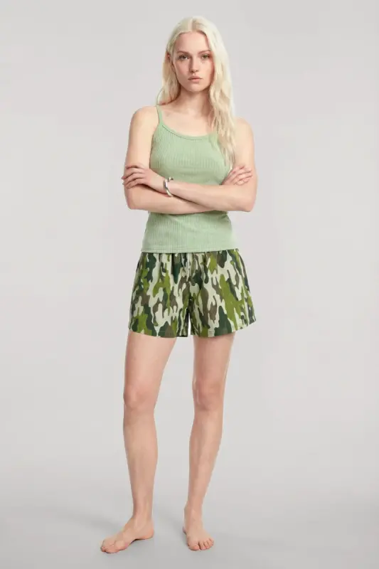 Angelino Strappy Ribbed Shorts Set Sage Green Camouflage - 1