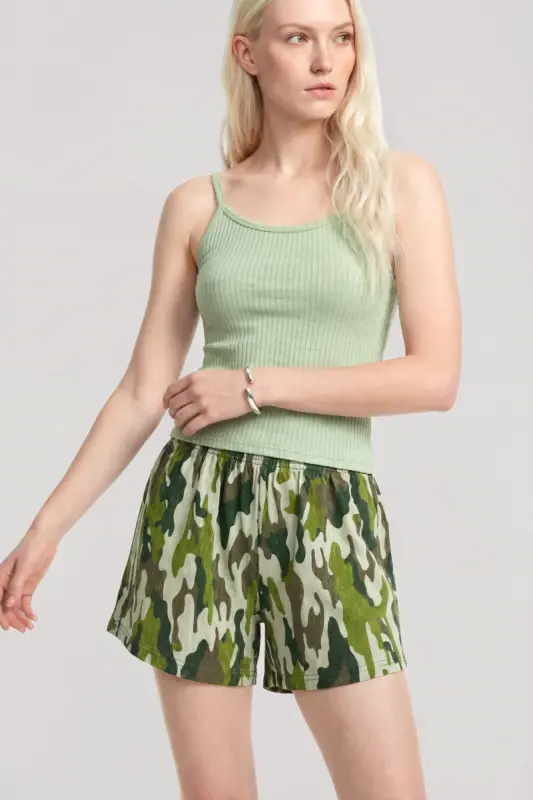 Angelino Strappy Ribbed Shorts Set Sage Green Camouflage - 2