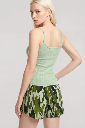 Angelino Strappy Ribbed Shorts Set Sage Green Camouflage - 4