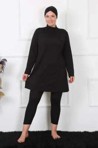Angelino Tam Kapali Katta Hajmli Qora Suzish Kiyimi 32026 - 1