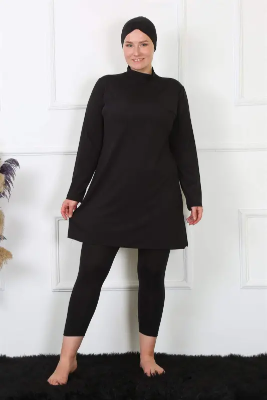 Angelino Tam Kapali Katta Hajmli Qora Suzish Kiyimi 32026 - 1