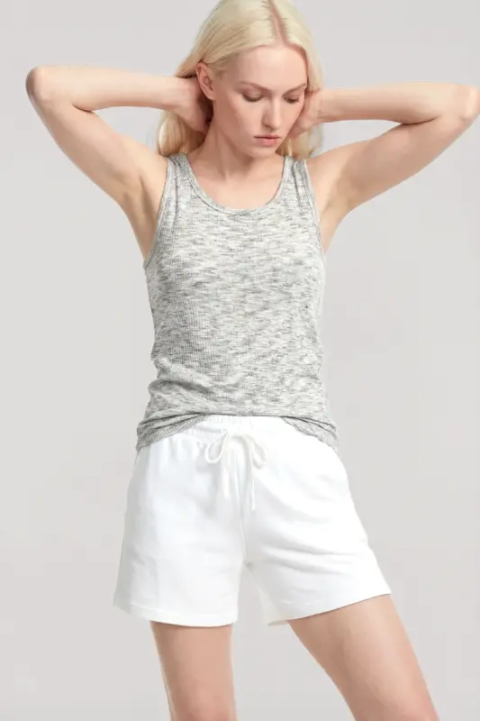 Angelino Tank Top Shorts Set Ecru Grey Melange - 2