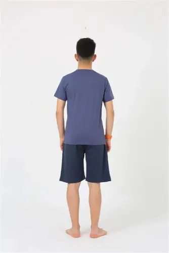 Angelino Teen Boy Short Sleeve Navy Blue Cotton Shorts Pyjama Set 20377 - 1
