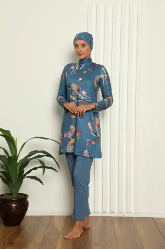 Angelino Toʻliq Hijob Raqamli Naqshli Suzish Kiyimi 31043 - BÜYÜKBEDENIZ (1)