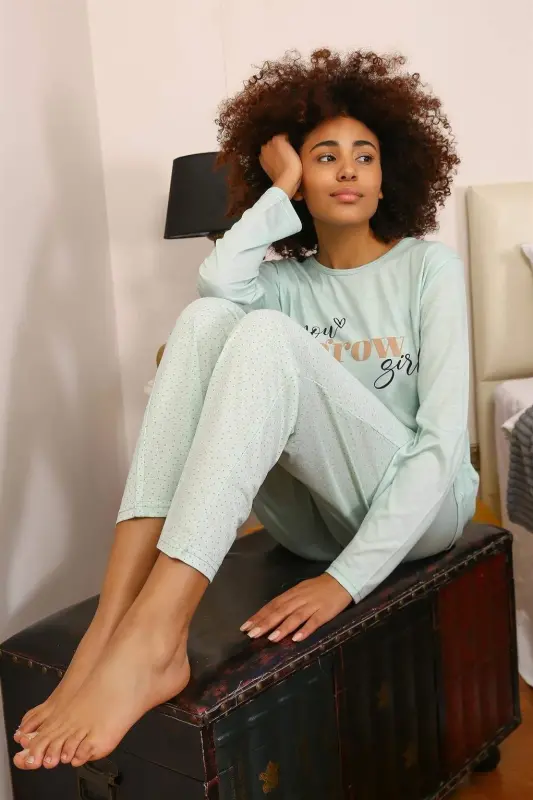 Angelino Underwear ayollarga mo'ljallangan uzun qo'lli paxta pijama to'plami 4188 - 5