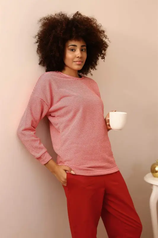 Angelino Underwear Long Sleeve 3 Thread Knit Women's Pajamas Set 4184 - 3