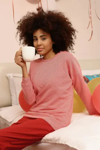 Angelino Underwear Long Sleeve 3 Thread Knit Women's Pajamas Set 4184 - 7