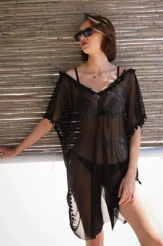 Angelino Underwear Women Tassel Tunic Pareo Beach Dress Black 38046 - 4