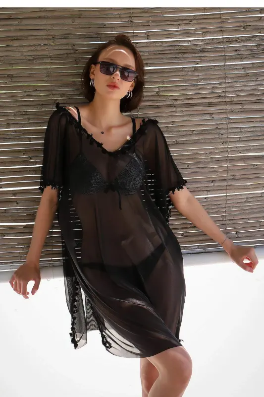 Angelino Underwear Women Tassel Tunic Pareo Beach Dress Black 38046 - 6