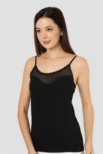 Angelino Underwear Women's Black 2-Pack Cotton Lycra Tulle String Strap Vest - 4