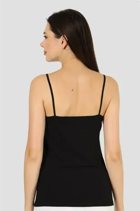 Angelino Underwear Women's Black 2-Pack Cotton Lycra Tulle String Strap Vest - 5