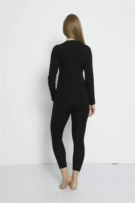 Angelino Underwear Women's Black Base Layer Thermal Underwear Set - 2