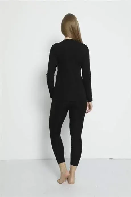 Angelino Underwear Women's Black Base Layer Thermal Underwear Set - 2