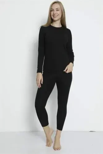 Angelino Underwear Women's Black Base Layer Thermal Underwear Set - 3