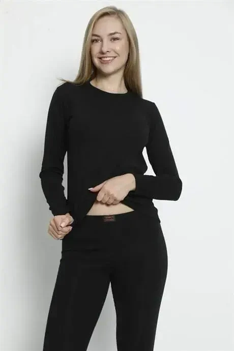 Angelino Underwear Women's Black Base Layer Thermal Underwear Set - 5