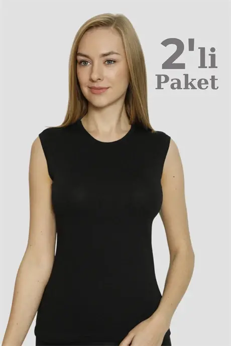 Angelino Underwear Women's Black Lycra Sleeve and Neck Tank Top 2 Pack - 1