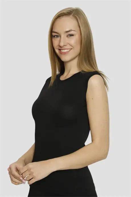 Angelino Underwear Women's Black Lycra Sleeve and Neck Tank Top 2 Pack - 5