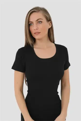 Angelino Underwear Women's Black Ribbed Short Sleeve T-Shirt 2-Pack - 8