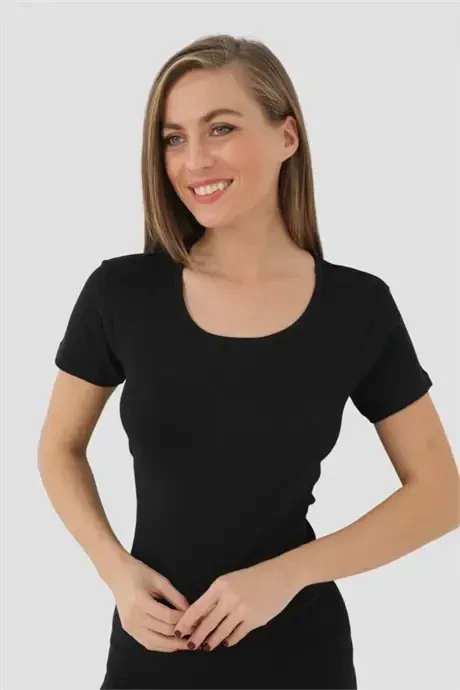 Angelino Underwear Women's Black Ribbed Short Sleeve T-Shirt 2-Pack - 9